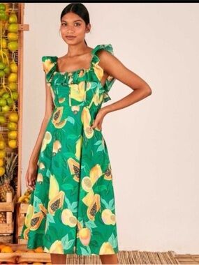 farm rio green tropical swing sleeveless midi dress Striped Monstera Leaf Sleeveless Midi Dress by Farm Rio – Mimi Seabrook